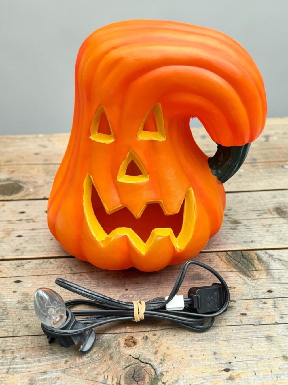 Vintage Blow Mold Jack O Lantern Pumpkin Curved Gourd shape Lighted